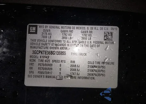 2011 Chevrolet Silverado 1500 Ltz z USA, uszkodzony, nr VIN 3GCPKTE36BG136855